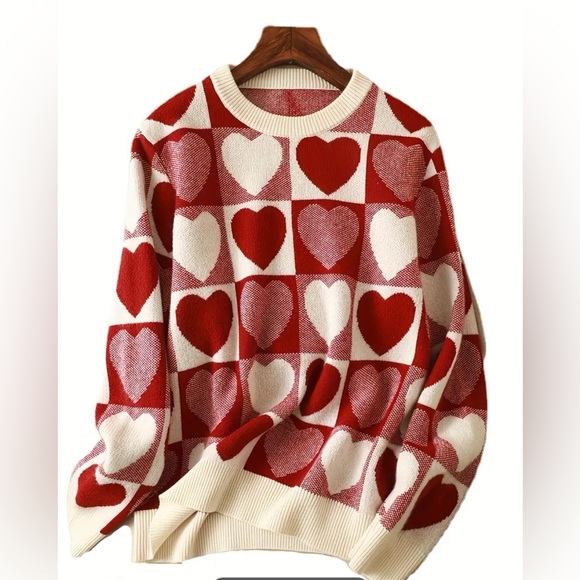 New Heart Pattern Knitted Pullover Sweater, Cotton Wool blend XL - Picture 4 of 12